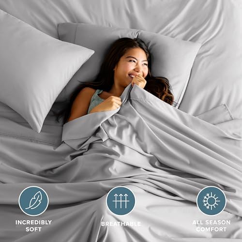Bare Home Flat Top Sheet 1800 Ultra-Soft (King, Light Grey)