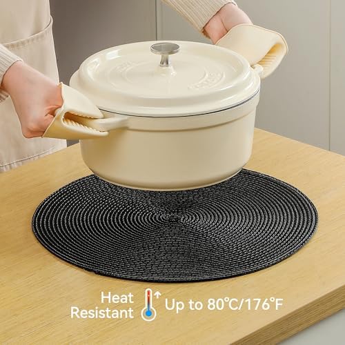 Round Placemats Set of 12 - Washable Woven Non-Slip Round Table