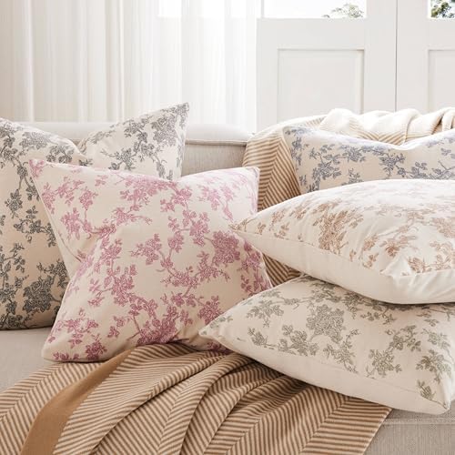2 Pack French Floral Throw Pillow Covers 22x22in, Blue/Cream