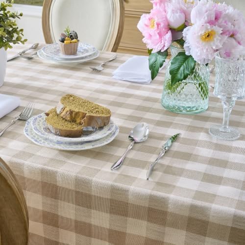 Beige Gingham Tablecloth, 60 x 60 Inch Square, Checkered Tablecloth