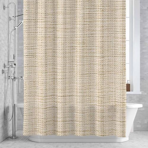 Brown Shower Curtain 84 inches Extra Long Linen Texture Modern