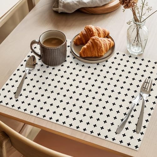 Round Placemats Set of 12 Minimalist Plus Sign Place Mats Rustic Cream
