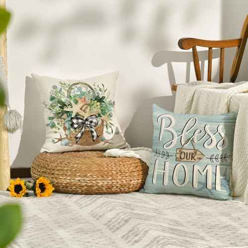 AVOIN colorlife Eucalyptus Leaves Starfish Pillow Covers 20 x 20, Set
