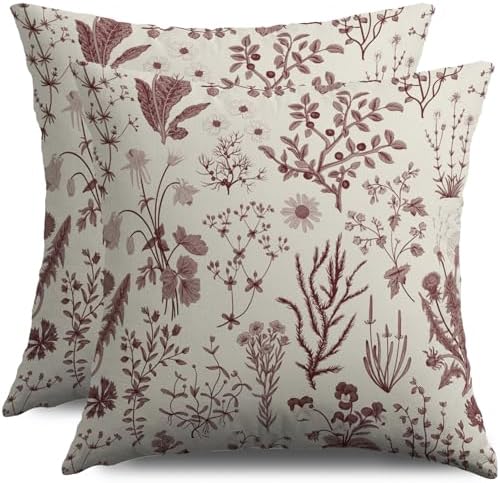 Burgundy Floral Pillow Covers 18X18 Set of 2, Spring Flower