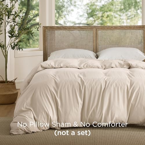 Bedsure Prewashed Duvet Cover Only, Cotton-Like Feel, Beige, Queen