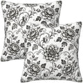 Black White Toile Throw Pillow Covers 18x18 Set of 2 Vintage Floral