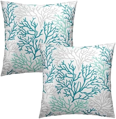 Coastal Coral Throw Pillow Covers 20x20 Inch, 2Pcs Light Blue Summer