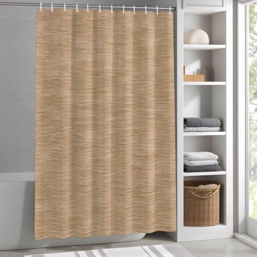 Khaki Solid Color Shower Curtain, Minimalist Vintage Linen Texture