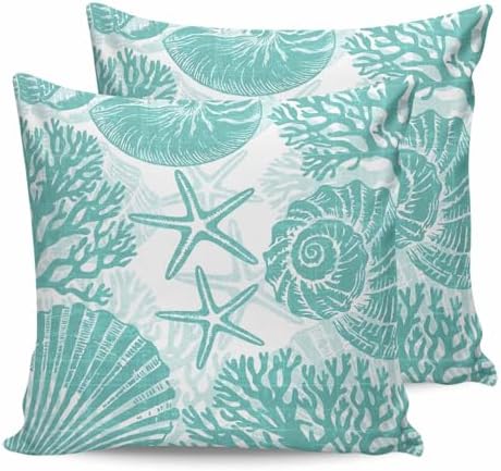 Pillow Covers 20x20 Set of 2, Teal Coastal Throw Pillow Covers