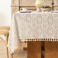 Boho Crochet Cotton Lace Tablecloth Rectangle 52 x 70 Inch Beige
