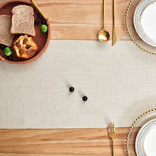 NEWISHER Farmhouse Rustic Table Runner Solid Beige Rectangular Table