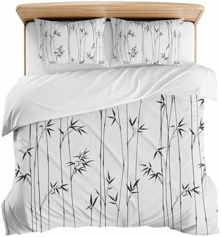 3 Pieces Bedding Set King Size, Gray Branches Leaves Soft Duvet Covers