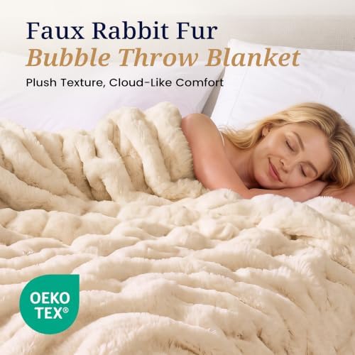 puredown® Faux Rabbit Fur Bubble Throw Blanket for Couch, 50"x70"