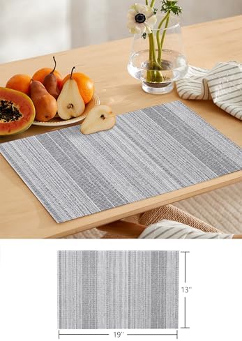 Linen Textured Striped Table Runner and Placemats Set of 4 Farmhouse