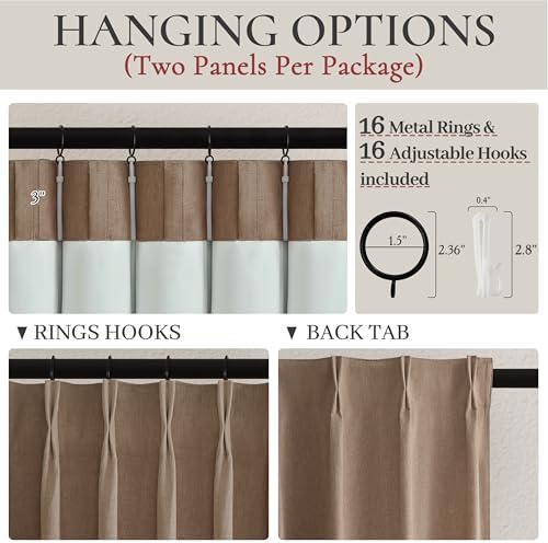 RustBrown Linen Pinch Pleated Blackout Curtains & Drapes 96 Inch Long