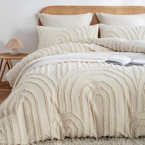Ivory Tufted Cotton Duvet Cover - 5 Piece Luxury Shabby Chic Boho