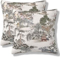 Chinoiserie Pattern Throw Pillow Covers Natural Scenic Botanical Tree