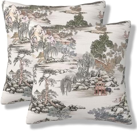 Chinoiserie Pattern Throw Pillow Covers Natural Scenic Botanical Tree