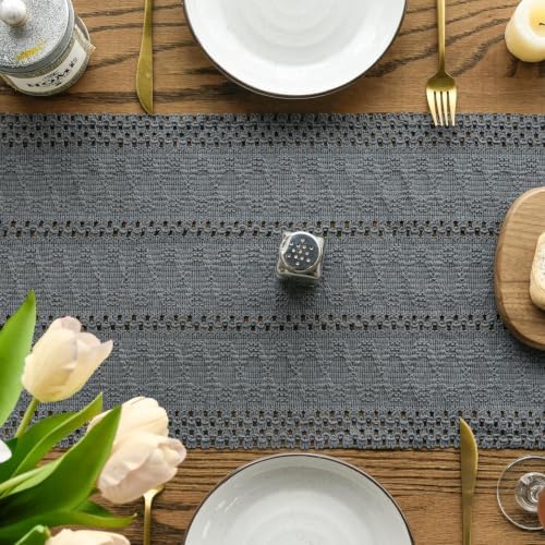 Artoid Mode Dark Grey Woven Farmhouse Hollow Table Runner 12x120 Inch