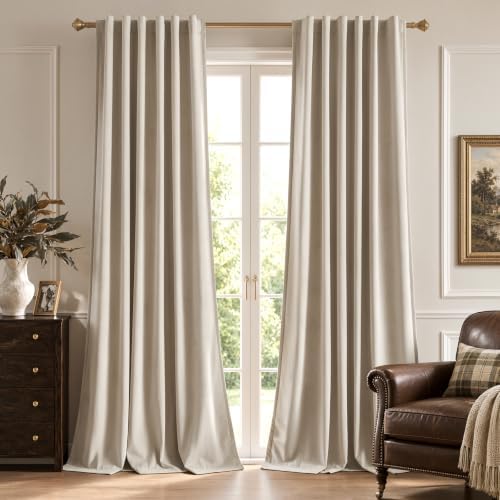 75% Blackout Velvet Curtains, Rod Pocket Back Tab 2pcs 52x108 Beige