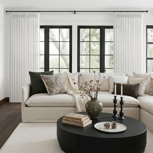 Off White Pinch Pleated Natural Linen Sheer Living Room Curtains