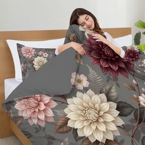 Vintage Floral Illustration Duvet Cover King 3Pcs, Breathable