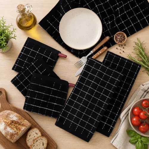 Kitinjoy 100% Cotton Terry Kitchen Dish Cloths, 12”x 12”, 8-Pack