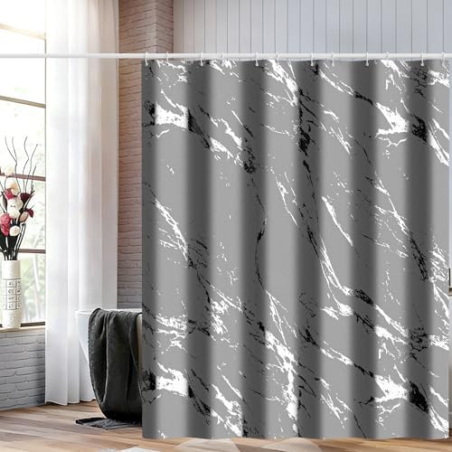 Gray Marble Shower Curtain - Realistic Vein Design, Water-Resistant