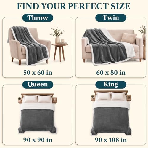 PAVILIA Sherpa Fleece Throw Blanket for Couch, Dark Grey, Plush Soft