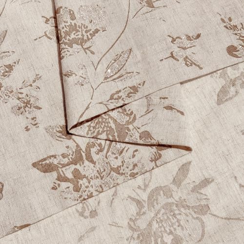 Vintage Linen Curtains with Silver Thread Brown Floral, 52x95 Inch 2