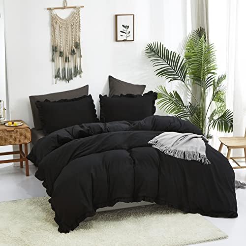Luxlovery Black Ruffle Comforter Set King Pure Farmhouse Bedding