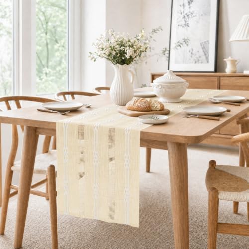 Rustic Linen Farmhouse Table Runner, Woven Boho Table Runner 13" ×