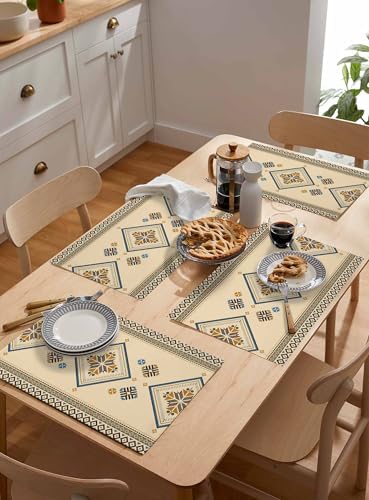 Placemats Set of 8, Beige Khaki Boho Woven Placemat, Linen Place Mats