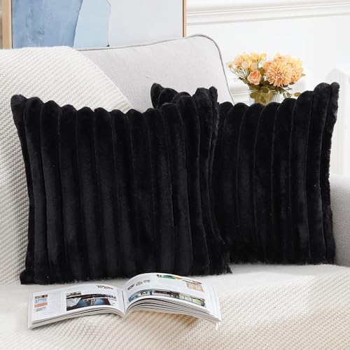 MADIZZ Set of 2 Faux Wool Plush Decorative Throw Pillow Covers 18x18