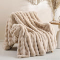 Smoofy Faux Rabbit Fur Throw for Couch - Linen Bubble Blanket 60"x80"