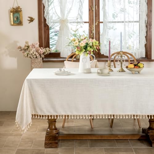 Laolitou Off White Rectangle Tablecloth with Tassels 55x106 Inch