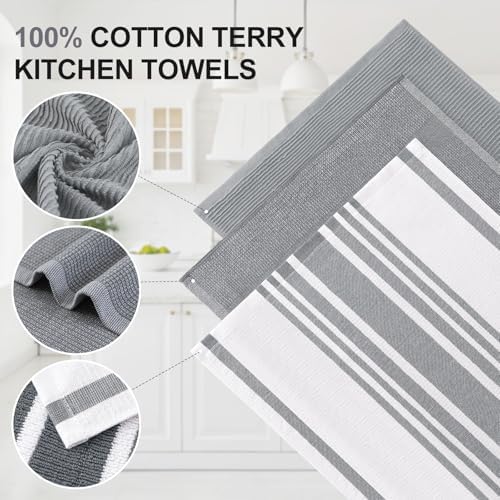 Homaxy Cotton 380 GSM Premium Kitchen Towels, 18"x 28", 9 Pack, Grey