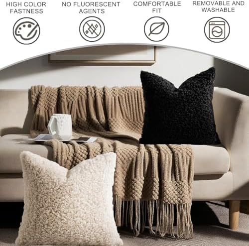 Throw Pillow Covers Set of 2, Faux Wool Pillow Covers 18x18 for Living