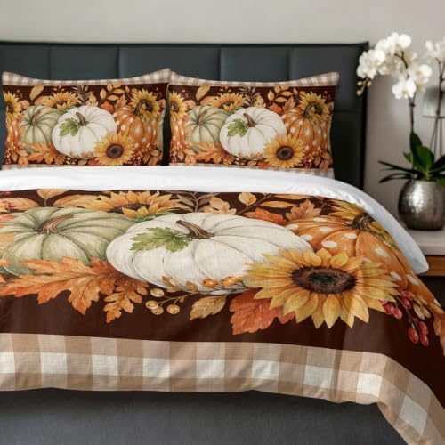 Duvet Cover Cal King Size, Thanksgiving Pumpkins 3-Piece Bedding