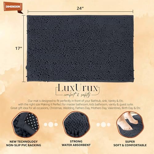 LuxUrux Bath Mat, Extra-Soft Plush Non-Slip Bathroom Rug, Luxury