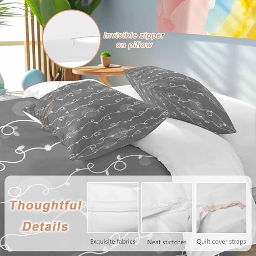 3 Piece White Lines Duvet Cover Set Queen Size, Microfiber