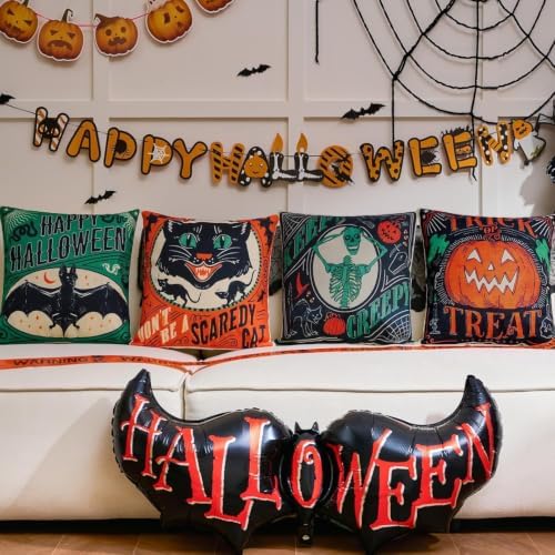 Vintage Halloween Decor-Throw Pillow Covers 20x20 in set of 4