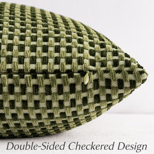 Plaid Decorative Throw Pillow Covers 22x22 inch Set of 2 Olive Green