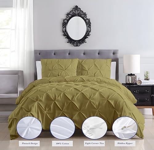 Full/Queen 3-Piece Pintuck Duvet Cover, 90x90, Toupe