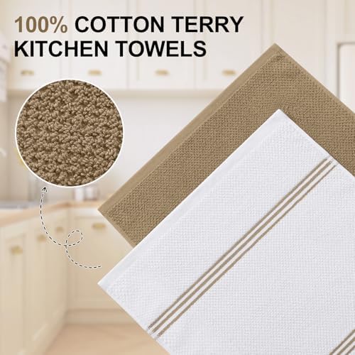 Homaxy Dual Design Kitchen Towels and Dishcloths Set, 12 Pack, Khaki