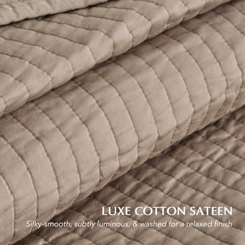 EVERGRACEHOME Cotton Sateen Quilt Set, King Size, Stone Taupe