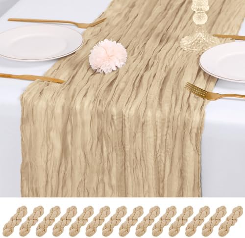 14 Pack Beige Cheesecloth Table Runner 17x108 Inch Semi Sheer Boho