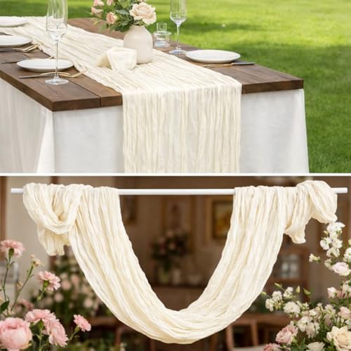 10 Pack Beige Cheesecloth Table Runner 22x120 Inch Boho Gauze Table