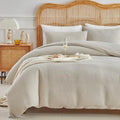 WARMDERN Waffle Weave Khaki Duvet Cover Set Twin Size, Textured