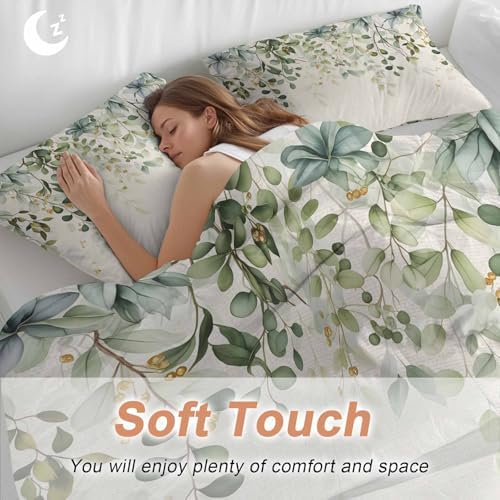 Sage Green Bedding 3 Piece Duvet Cover Set Queen Size, Eucalyptus